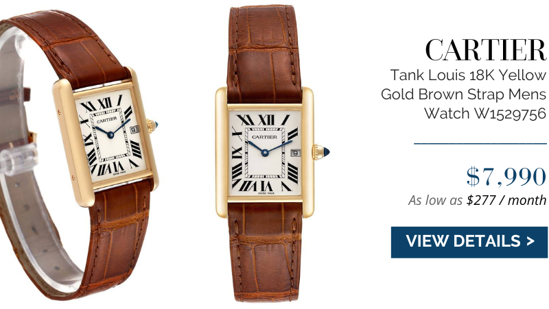 Cartier Tank Louis 18K Yellow Gold Brown Strap Mens Watch W1529756