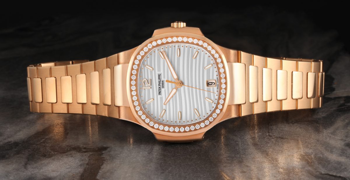 Patek Philippe Nautilus Midsize Rose Gold Diamond Mens Watch 7118