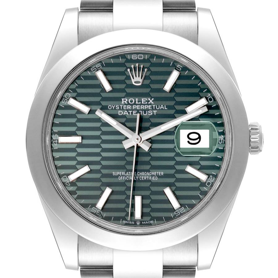 Rolex Datejust 41 Mint Green Fluted Dial Steel Mens Watch 126300