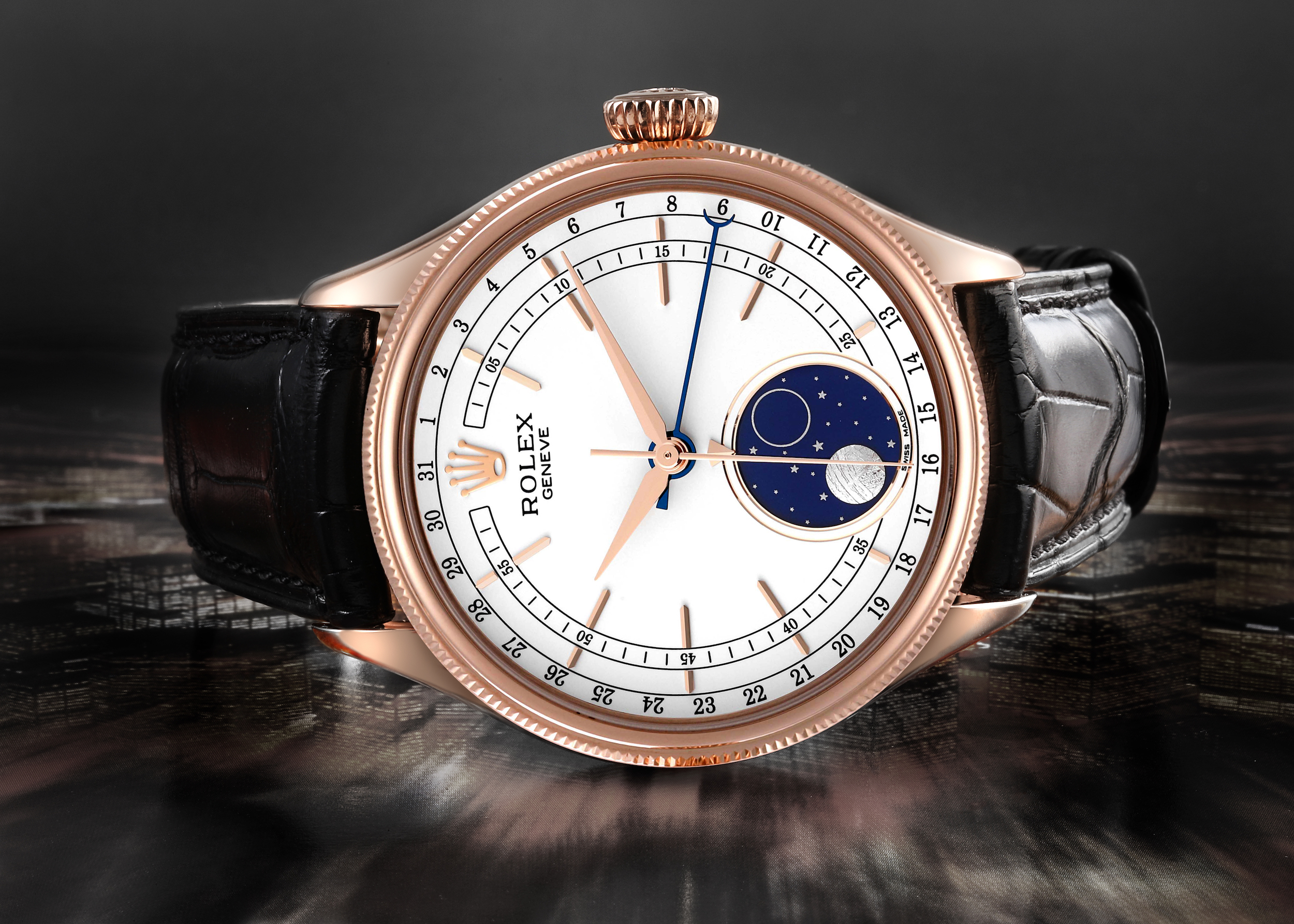 Rolex Cellini Moonphase White Dial Rose Gold Mens Watch 50535