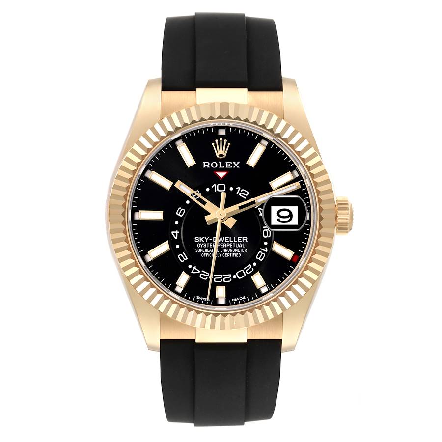 Rolex Sky-Dweller Yellow Gold Black Dial Oysterflex Mens Watch 326238