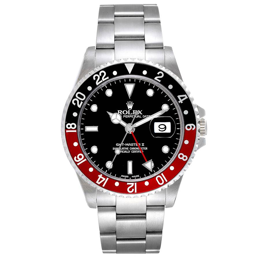 Rolex GMT Master II Black Red Coke Bezel Steel Mens Watch 16710