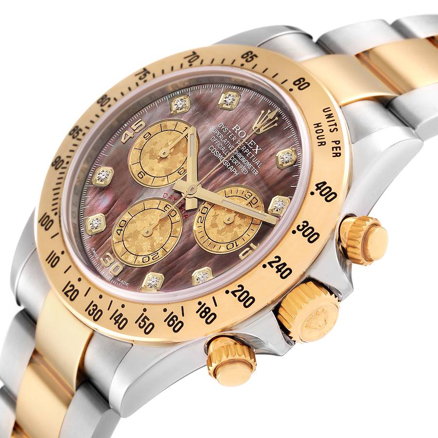 Rolex Daytona Steel Yellow Gold Mother of Pearl Diamond Mens Watch 116523