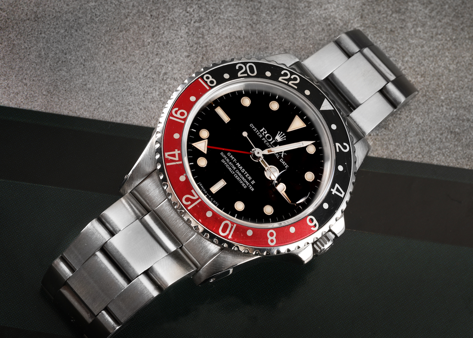 Rolex GMT-Master II Fat Lady Vintage Coke Black Red Bezel Mens Watch 16760