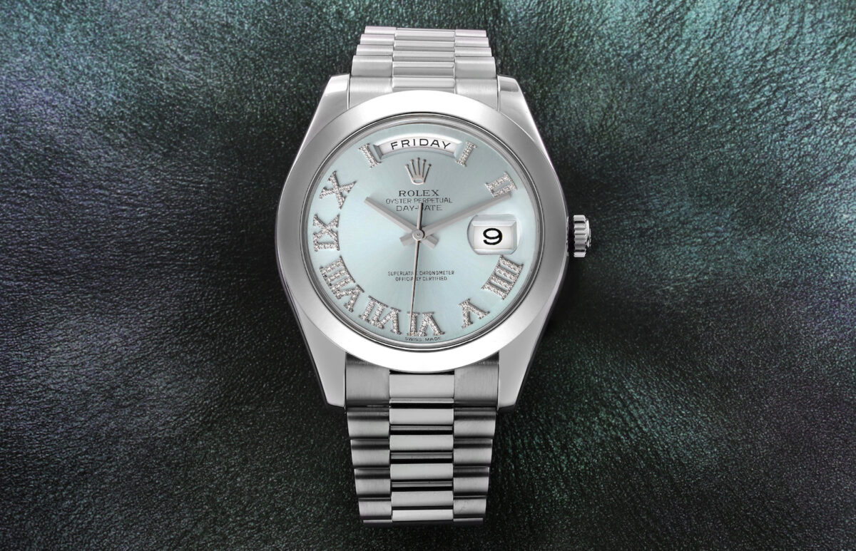 Rolex President Day-Date II Blue Diamond Dial Platinum Mens Watch 218206