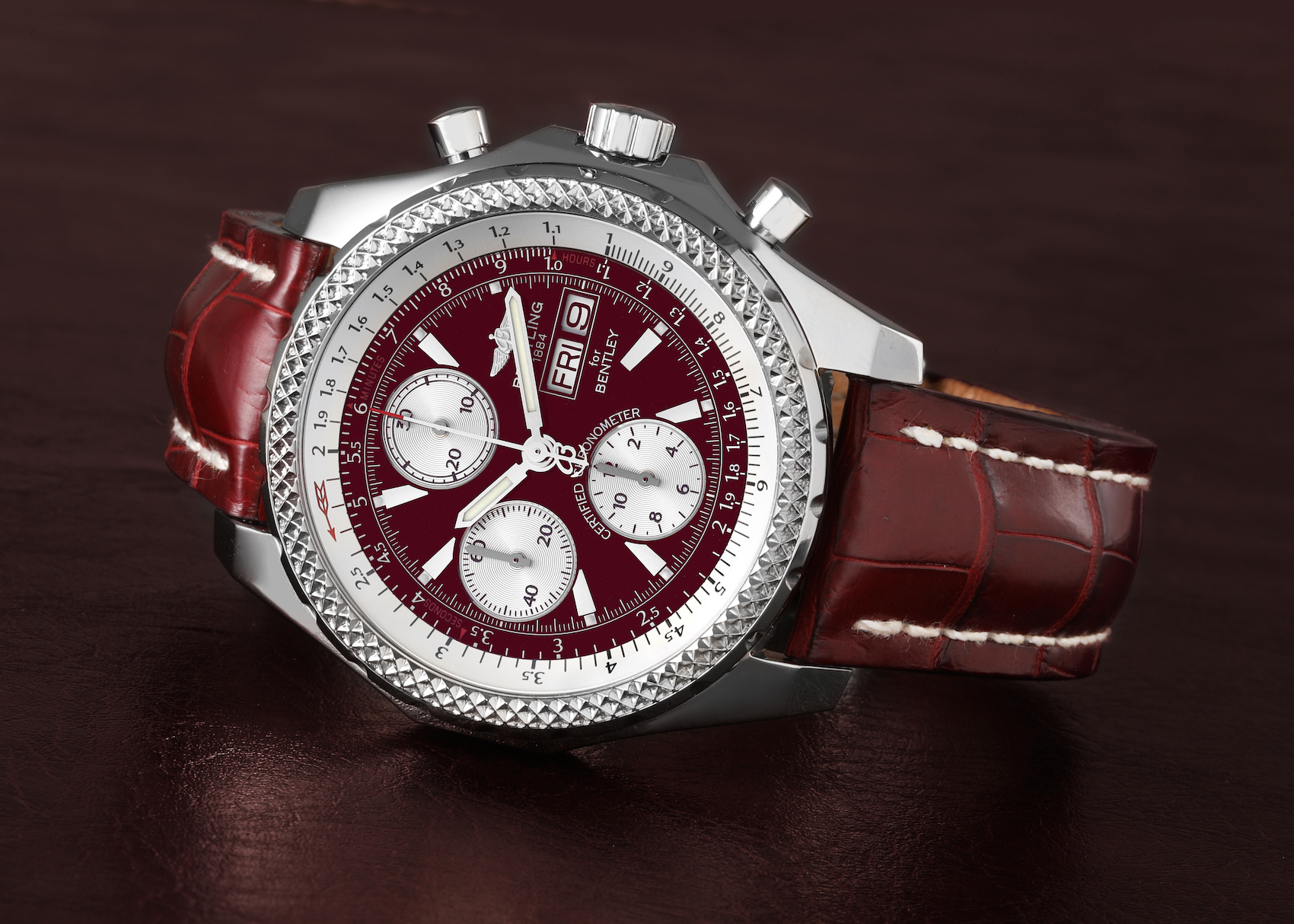 Breitling Bentley Motors GT Burgundy Dial Steel Mens Watch A13362