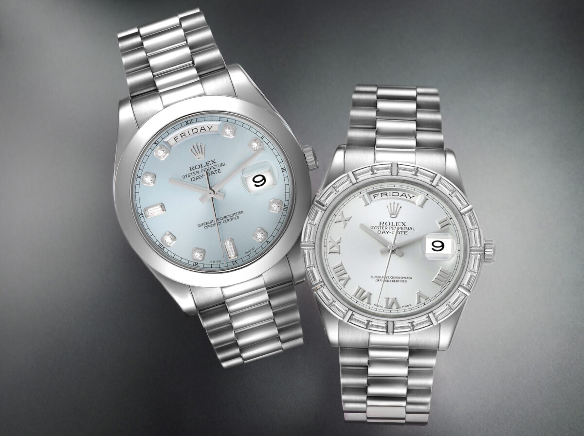 Rolex Day-Date II 218206 and Day-Date 118366 Platinum Diamond Watches