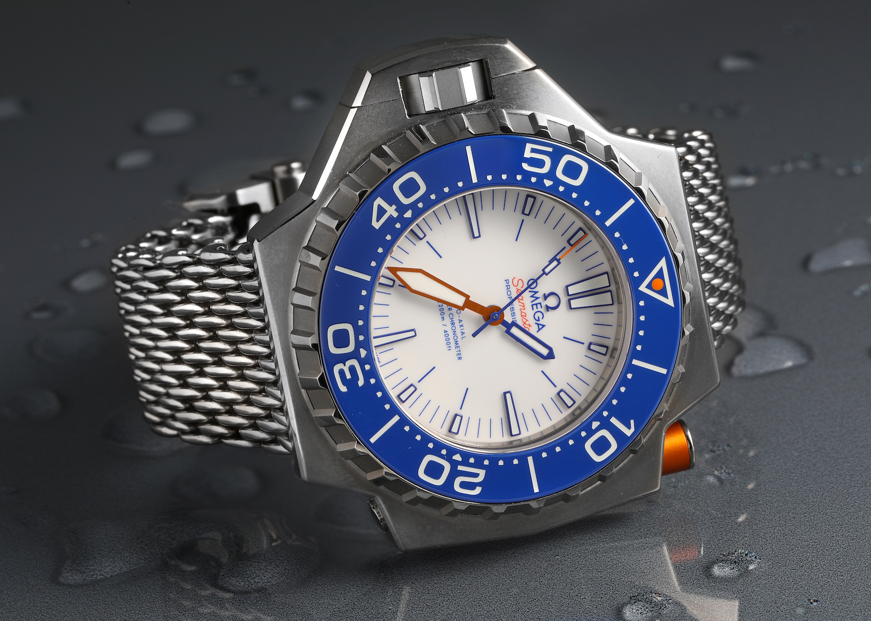 Omega Seamaster Ploprof Titanium Mens Watch 227.90.55.21.04.001 with Shark Mesh Bracelet