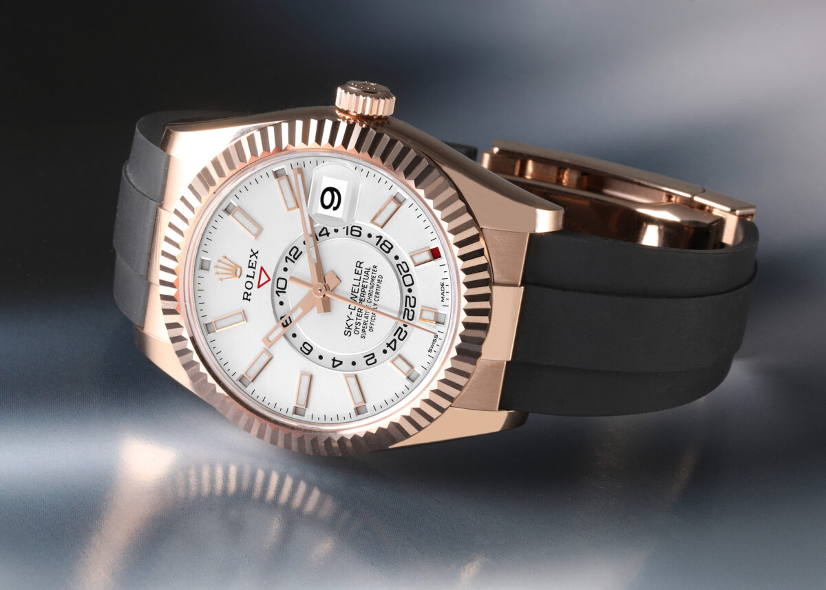 Rolex Sky-Dweller Rose Gold White Dial Oysterflex Watch 326235