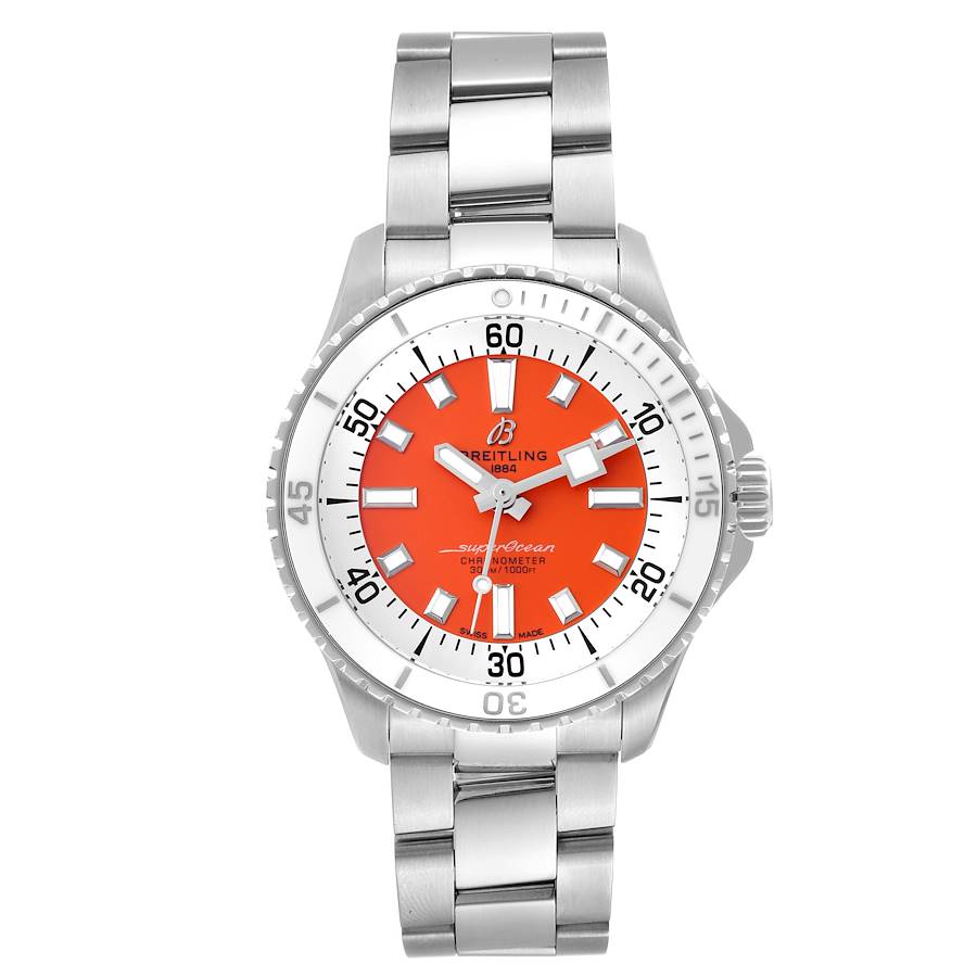 Breitling Superocean 36 White Orange Dial Steel Ladies Watch A17377