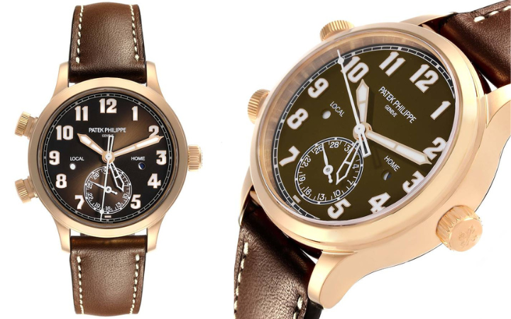 Patek Philippe Calatrava Rose Gold Pilot Travel Time Midsize Mens Watch 7234R