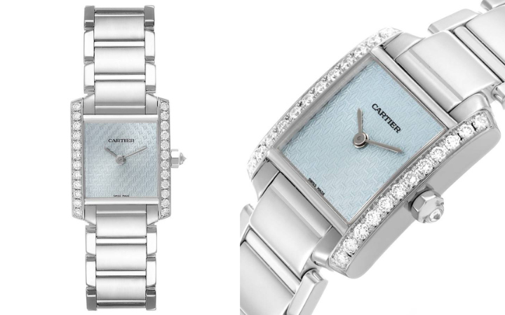 Cartier Tank Francaise White Gold Blue Dial Diamond Ladies Watch 2403