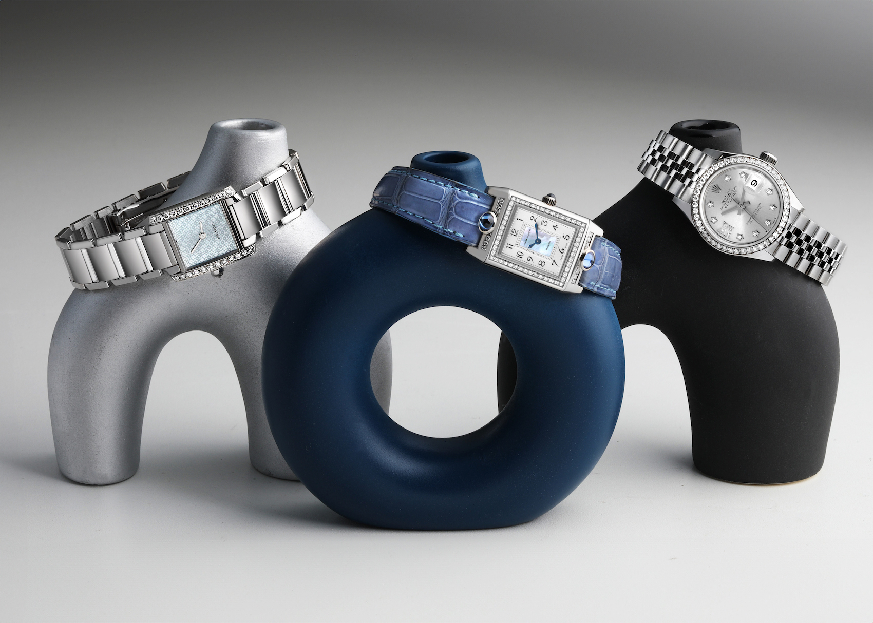 Top Luxury Watch Gifts for Her - Cartier Tank Francaise, Jaeger LeCoultre Reverso Joaillerie, and Rolex Datejust