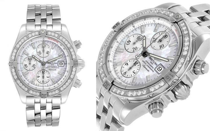 Breitling Chronomat Evolution MOP Dial Diamond Stainless Steel Mens Watch A13356