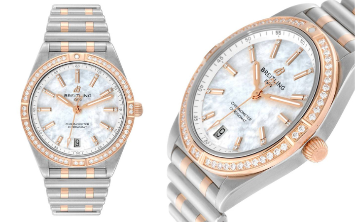 Breitling Chronomat 36 Mother Of Pearl Diamond Dial Steel Rose Gold Ladies Watch U10380