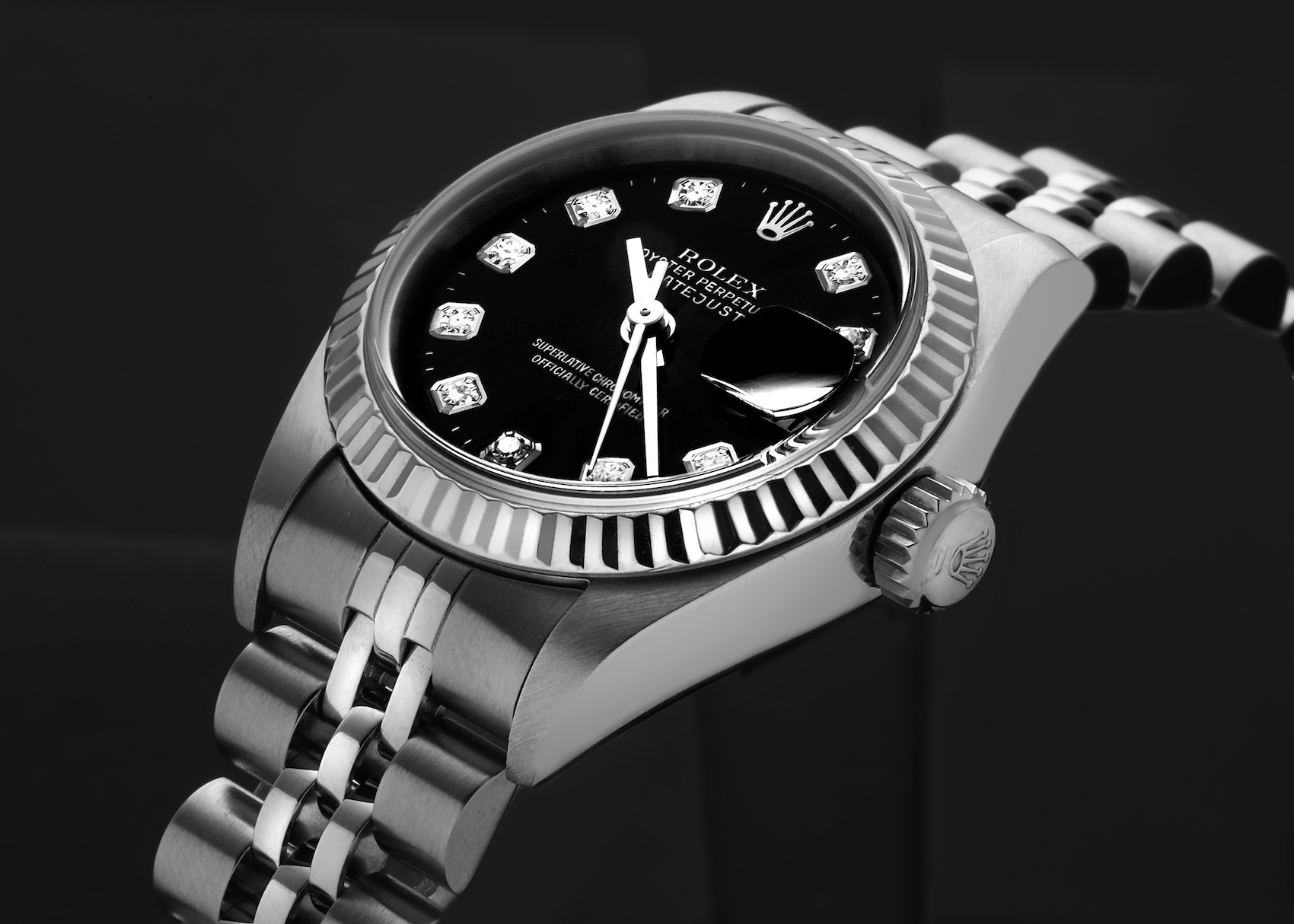 Rolex Datejust Steel White Gold Black Diamond Dial Ladies Watch 179174