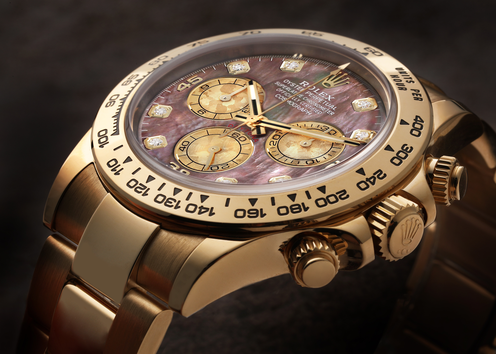 Rolex Daytona Yellow Gold Mother Of Pearl Diamond Mens Watch 116508