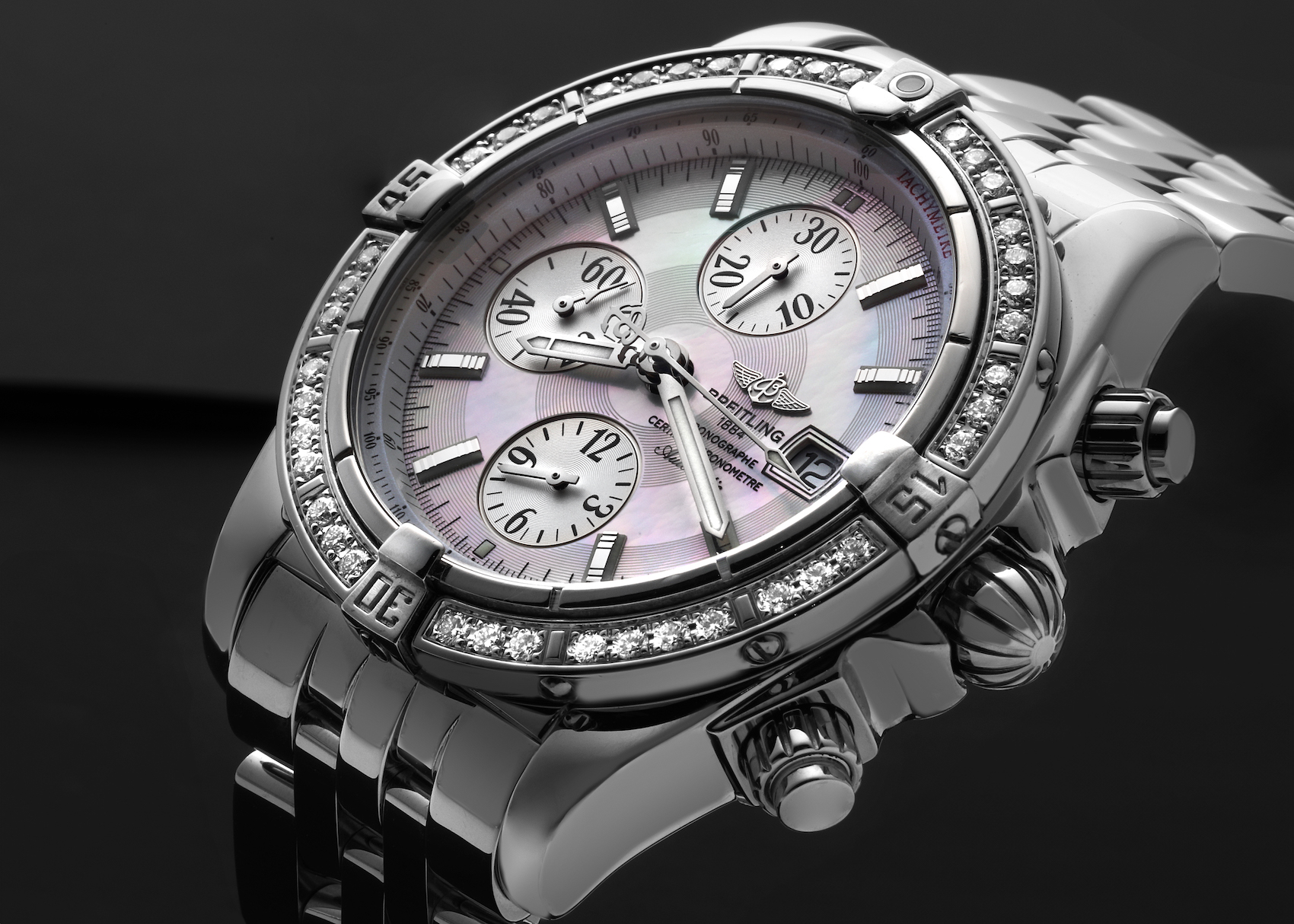 Breitling Chronomat Evolution MOP Dial Diamond Stainless Steel Mens Watch A13356