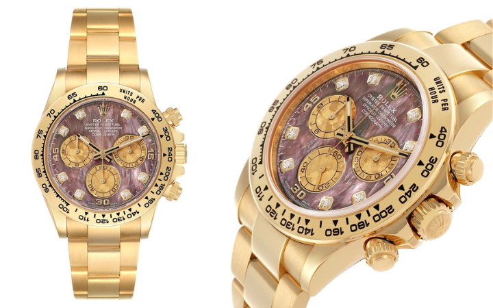 Rolex Daytona Yellow Gold Mother Of Pearl Diamond Mens Watch 116508