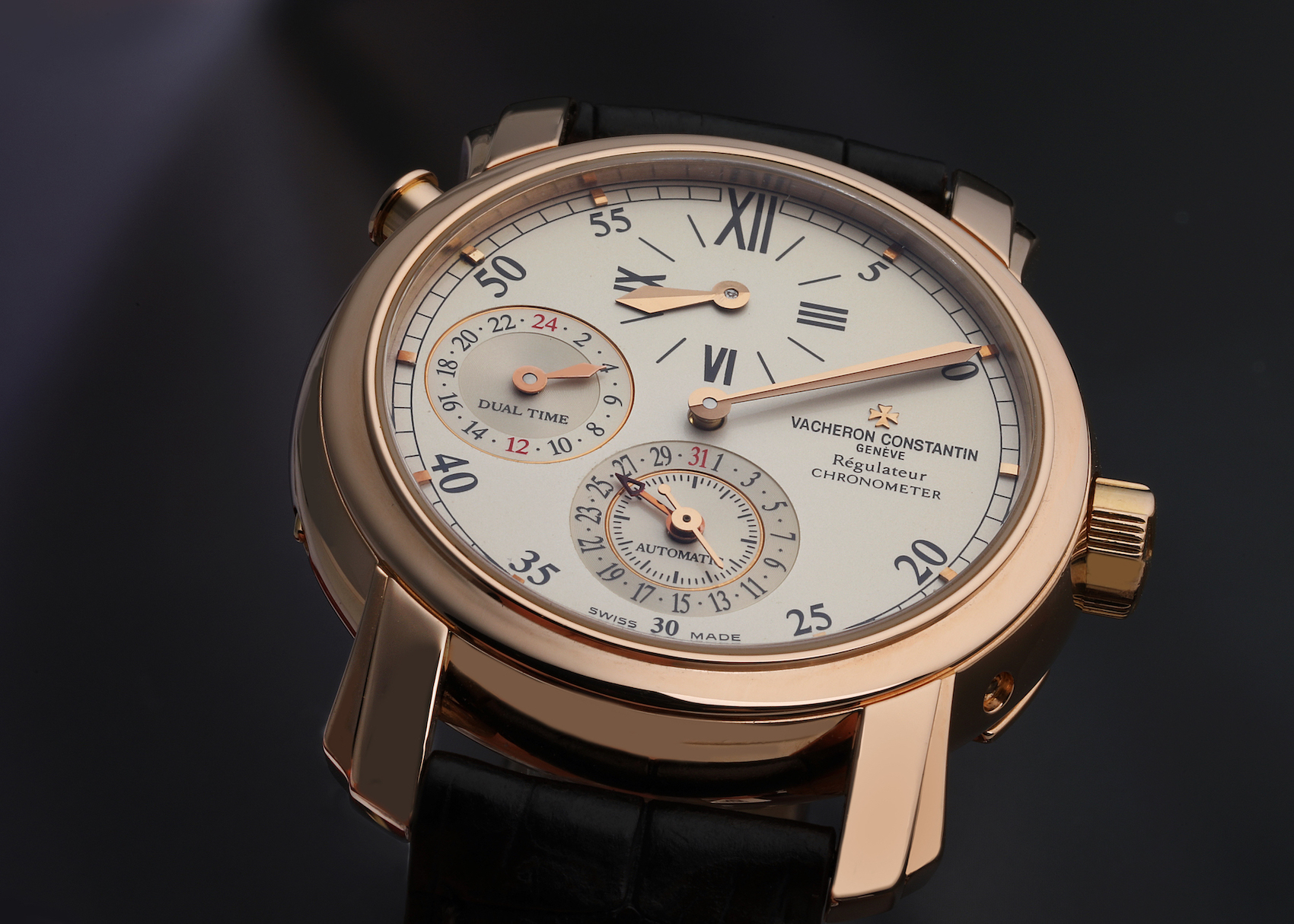 Vacheron Constantin Malte Dual Time Regulator Rose Gold Mens Watch 42005