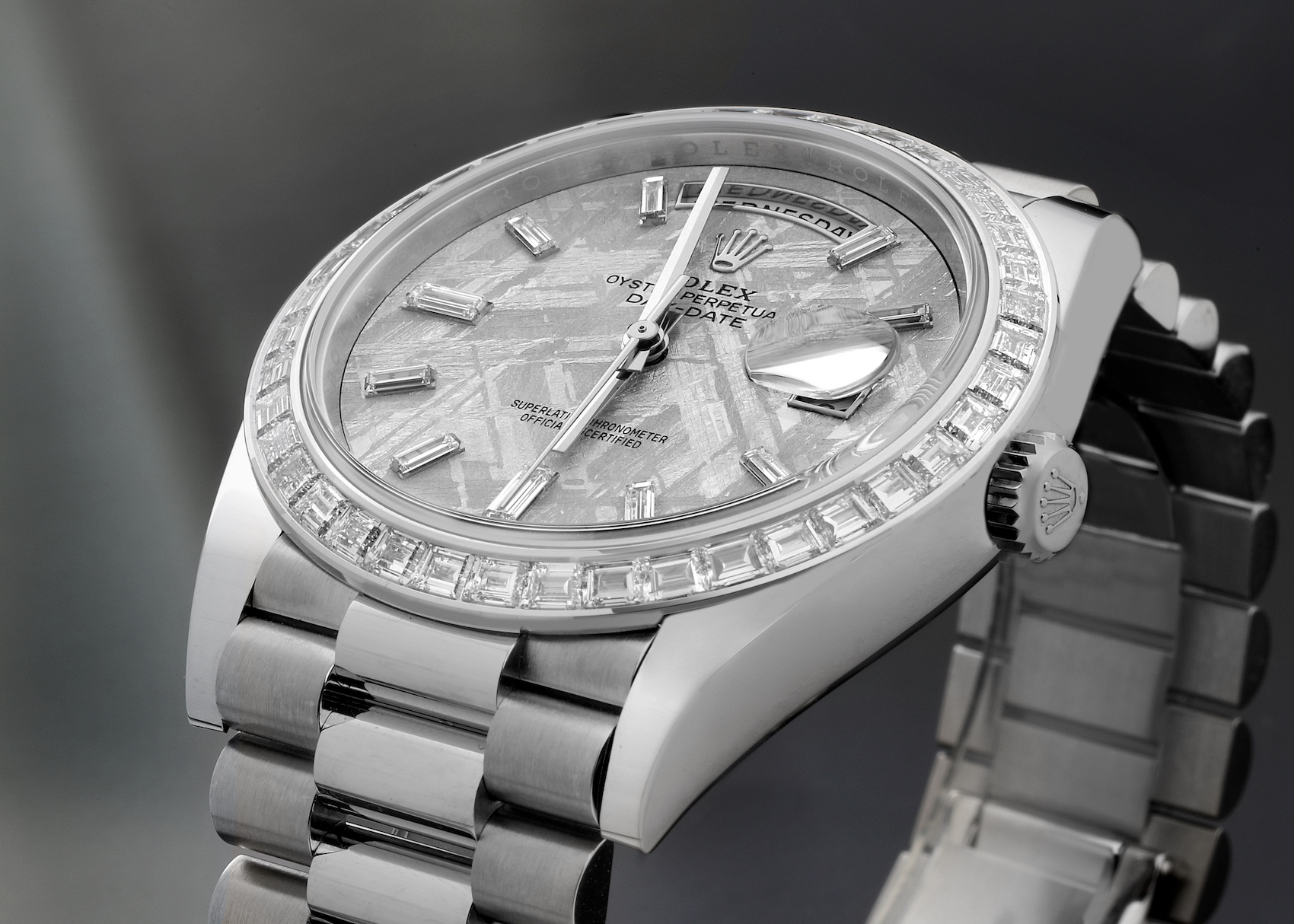 Rolex Day-Date 40 President Platinum Meteorite Diamond Mens Watch 228396