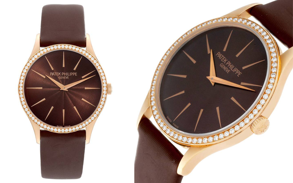 Patek Philippe Calatrava Rose Gold Brown Dial Diamond Ladies Watch 4897R