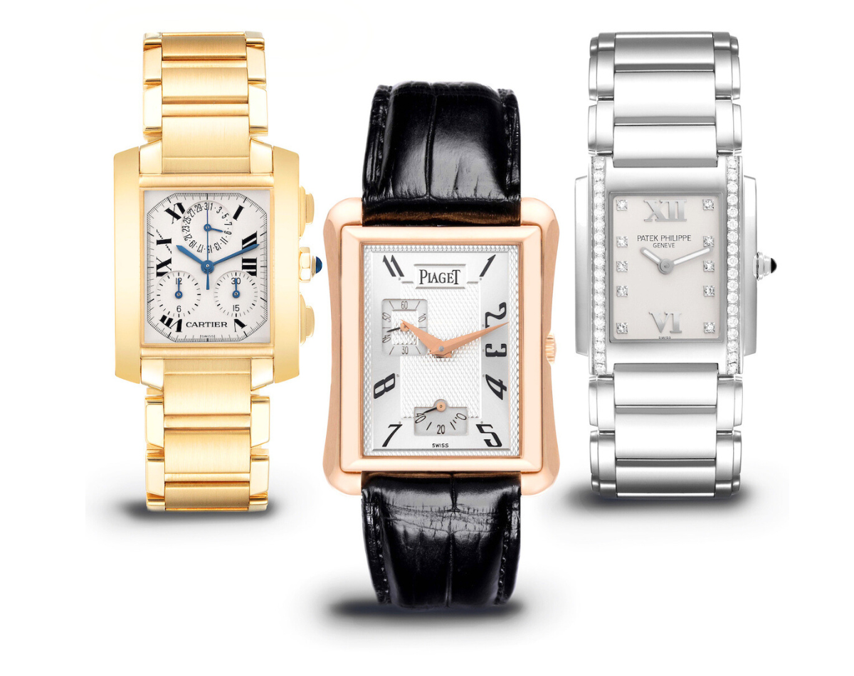 Rectangular Watches - Cartier Tank Francaise, Piaget Black Emperador, and Patek Philippe Twenty-4