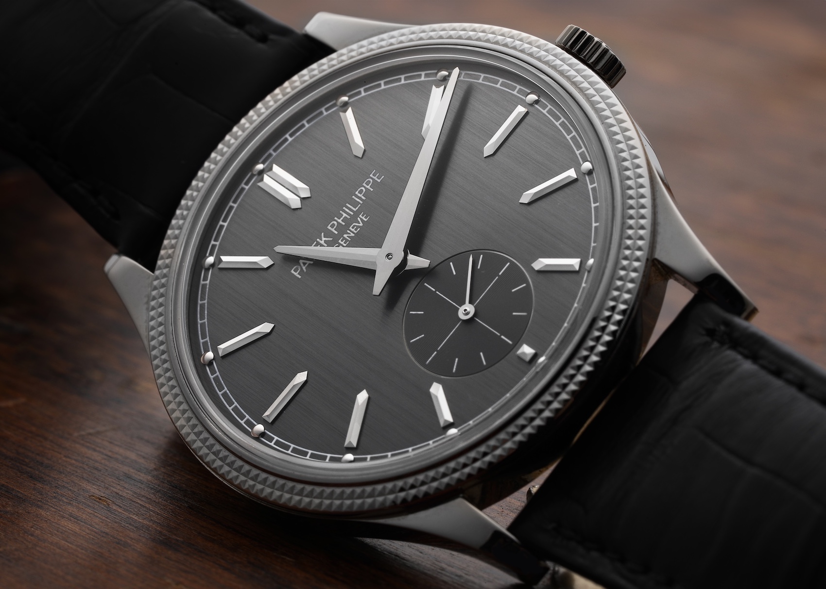 Patek Philippe Calatrava White Gold Black Strap Mens Watch 6119