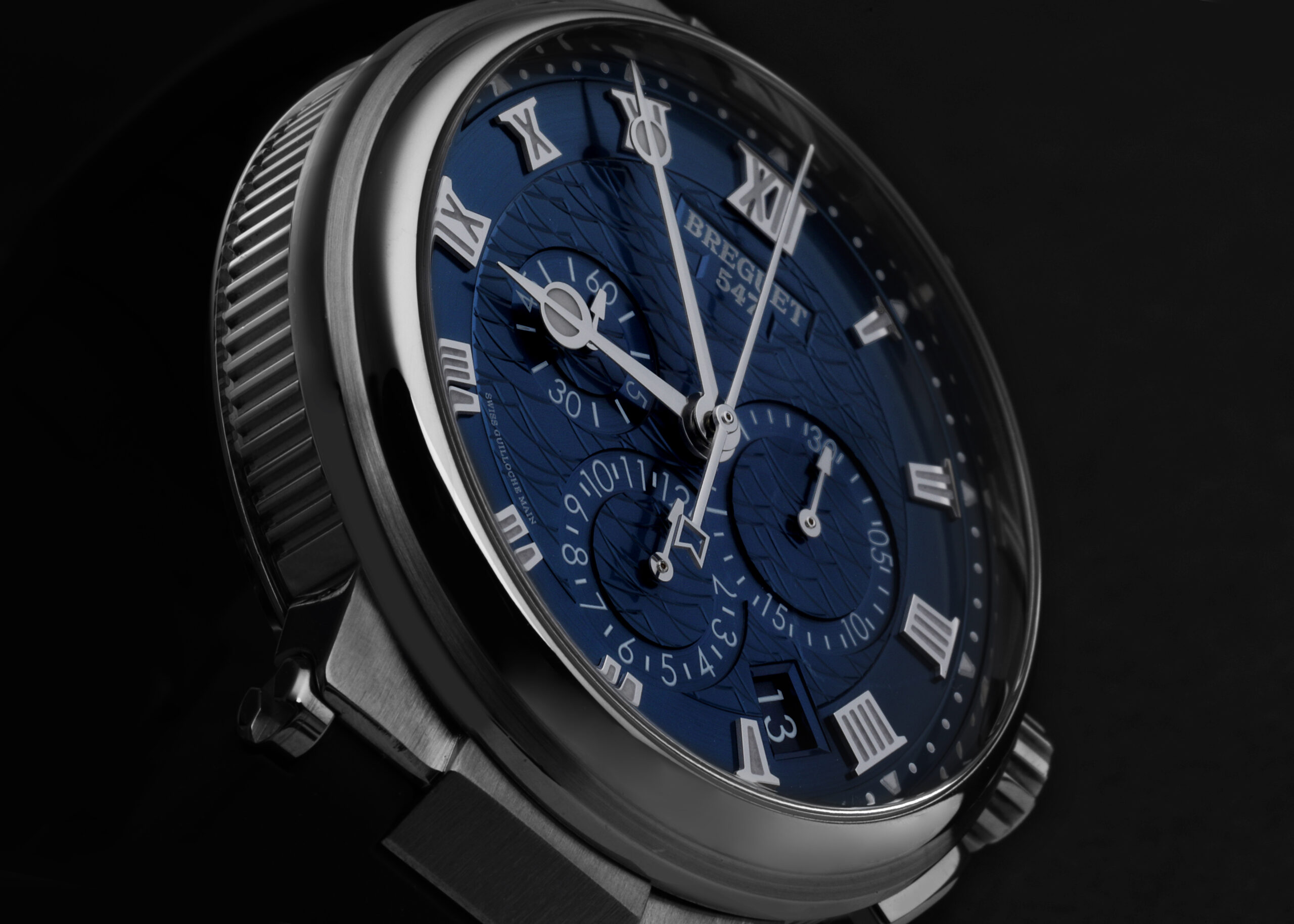 Breguet Marine Chronographe White Gold Blue Dial Mens Watch 5527BB