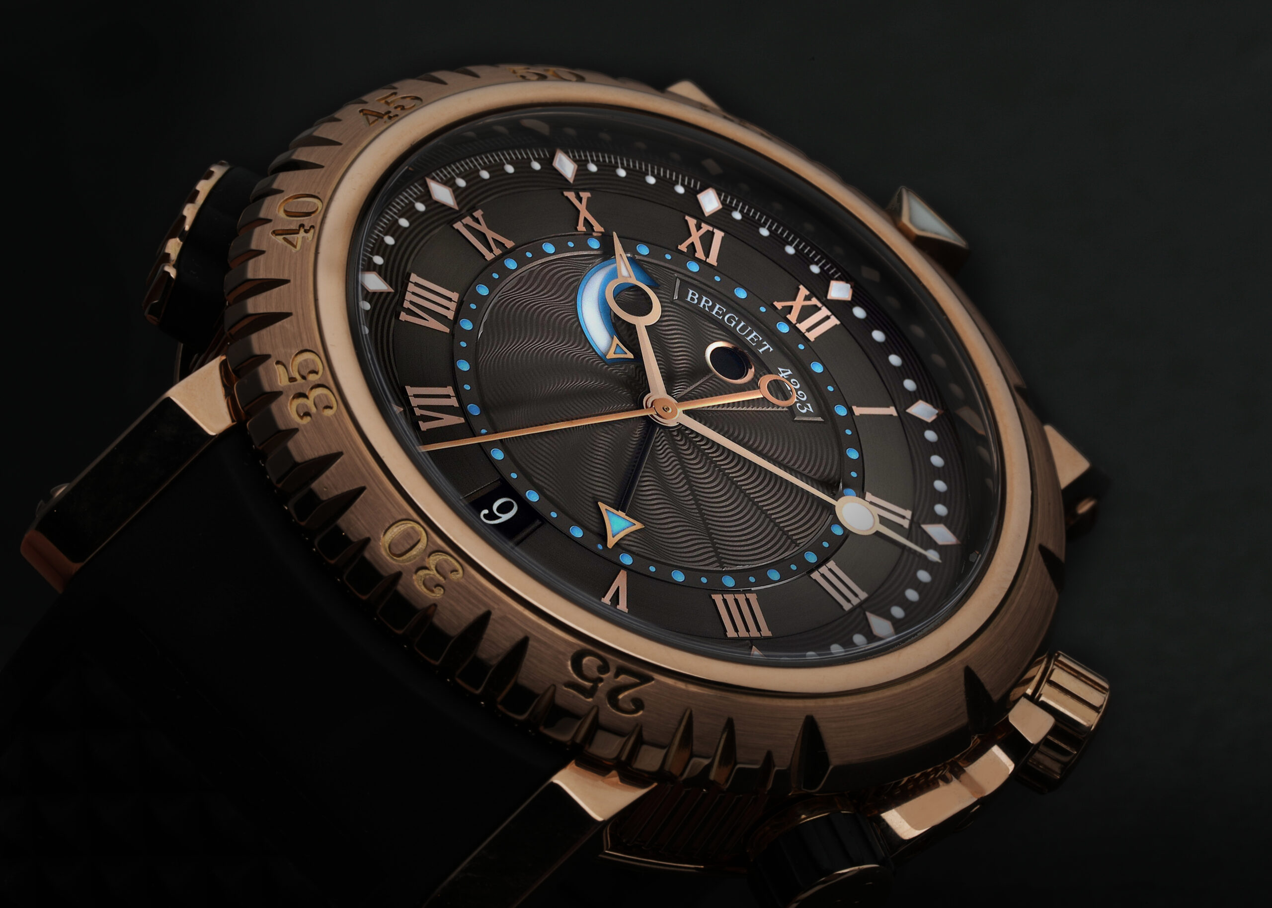 Breguet Marine Royale Rose Gold Leather Strap Mens Watch 5847BR