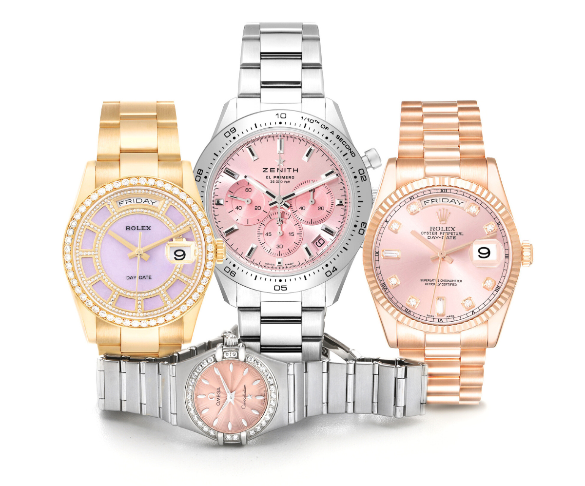 Pink Watches for Valentine's Day - Rolex Day-Date, Zenith Chronomaster Sport, Rolex Day-Date, Omega Constellation Mini
