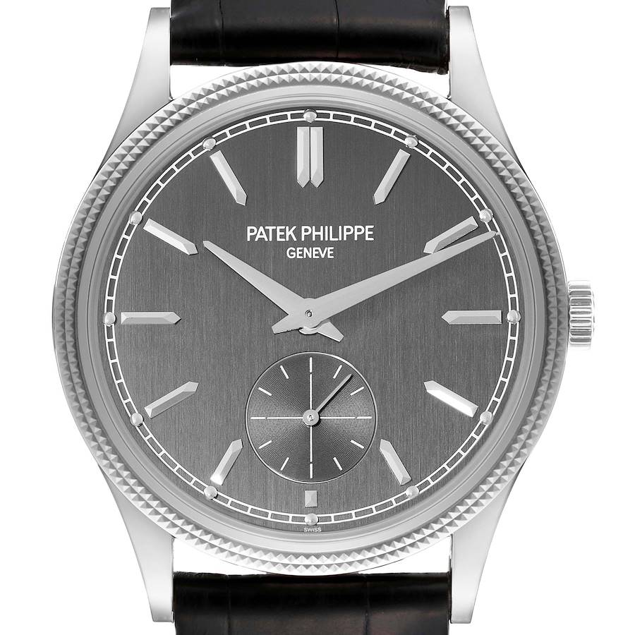 Patek Philippe Calatrava White Gold Black Strap Mens Watch 6119