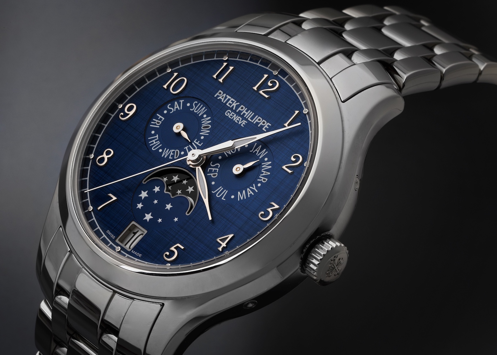 All the photos are of the actual watch for sale Patek Philippe Complications Annual Calendar Moonphase Steel Watch 4947