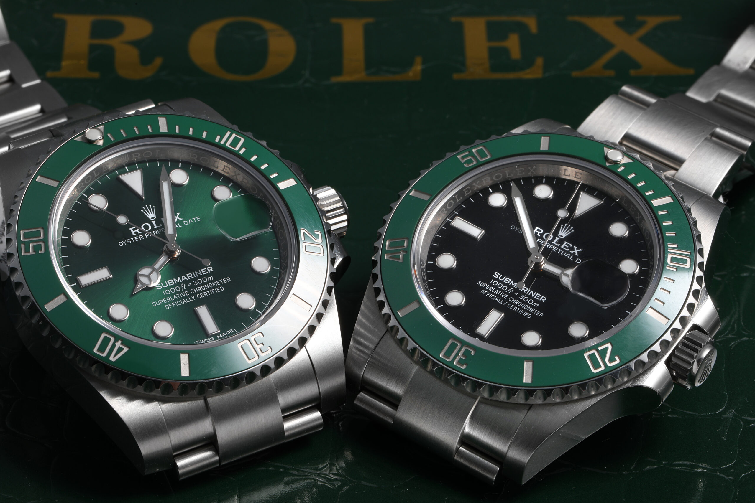 Rolex Submariner Hulk 116610LV with the Rolex Submariner Kermit