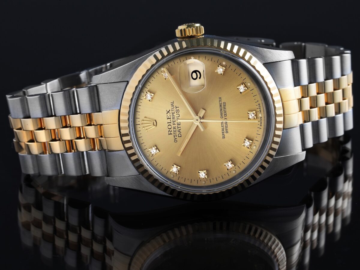Rolex Datejust Diamond Dial Steel Yellow Gold Mens Watch 16233
