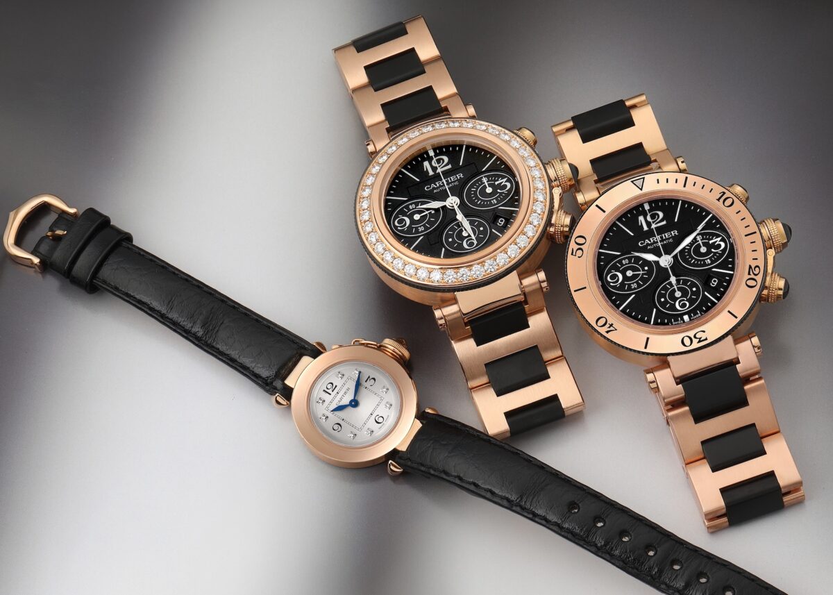 Cartier Pasha Rose Gold Watches with metal bracelet and leather straps