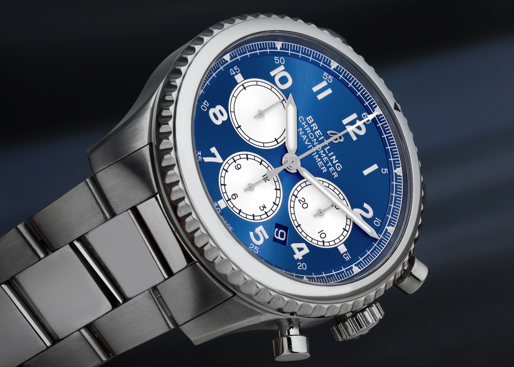 Breitling Navitimer Aviator 8 B01 Blue Dial Steel Mens Watch AB0117