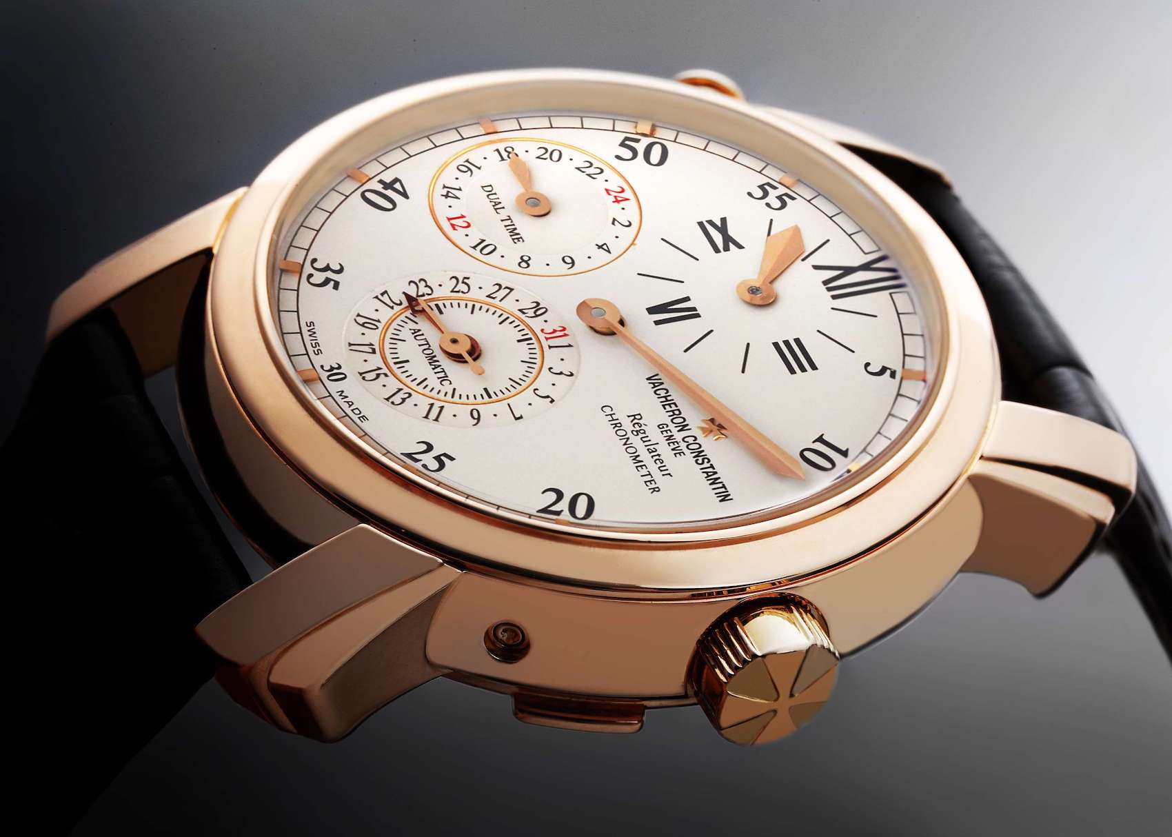 Vacheron Constantin Malte Dual Time Regulator Rose Gold Mens Watch 42005