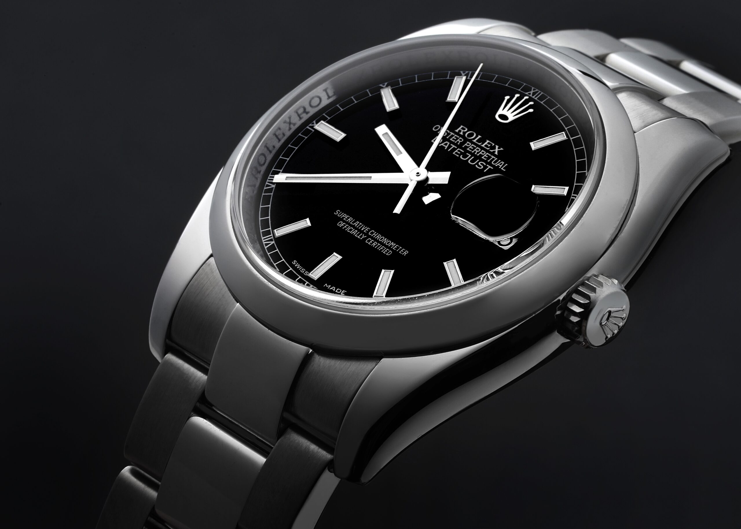 Rolex Datejust 36 Black Baton Dial Steel Mens Watch 116200