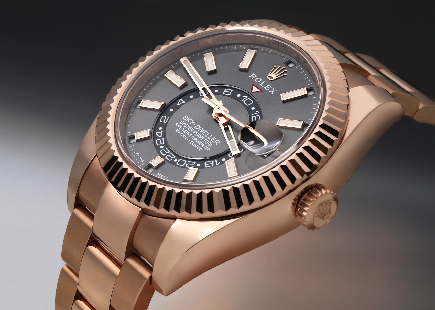 Rolex Sky-Dweller Rose Gold Slate Dial Mens Watch 326935 