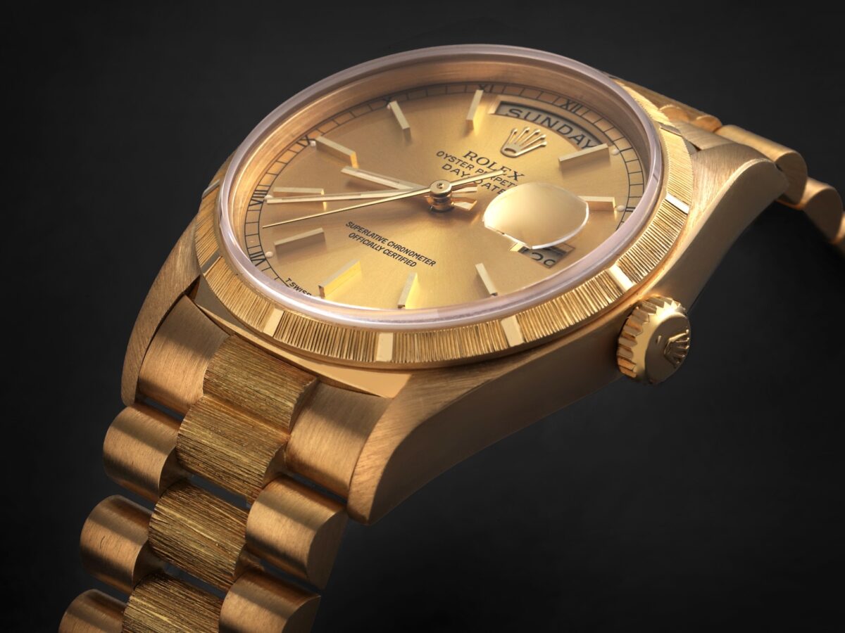 Rolex Day-Date President Yellow Gold Bark Finish Mens Watch 18248