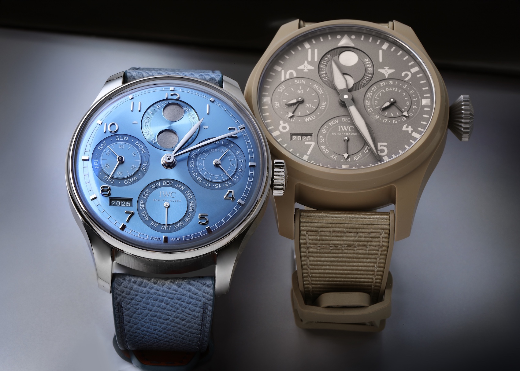 IWC Pilot Perpetual Calendar Mojave Desert vs. Portugieser Perpetual Calendar White Gold