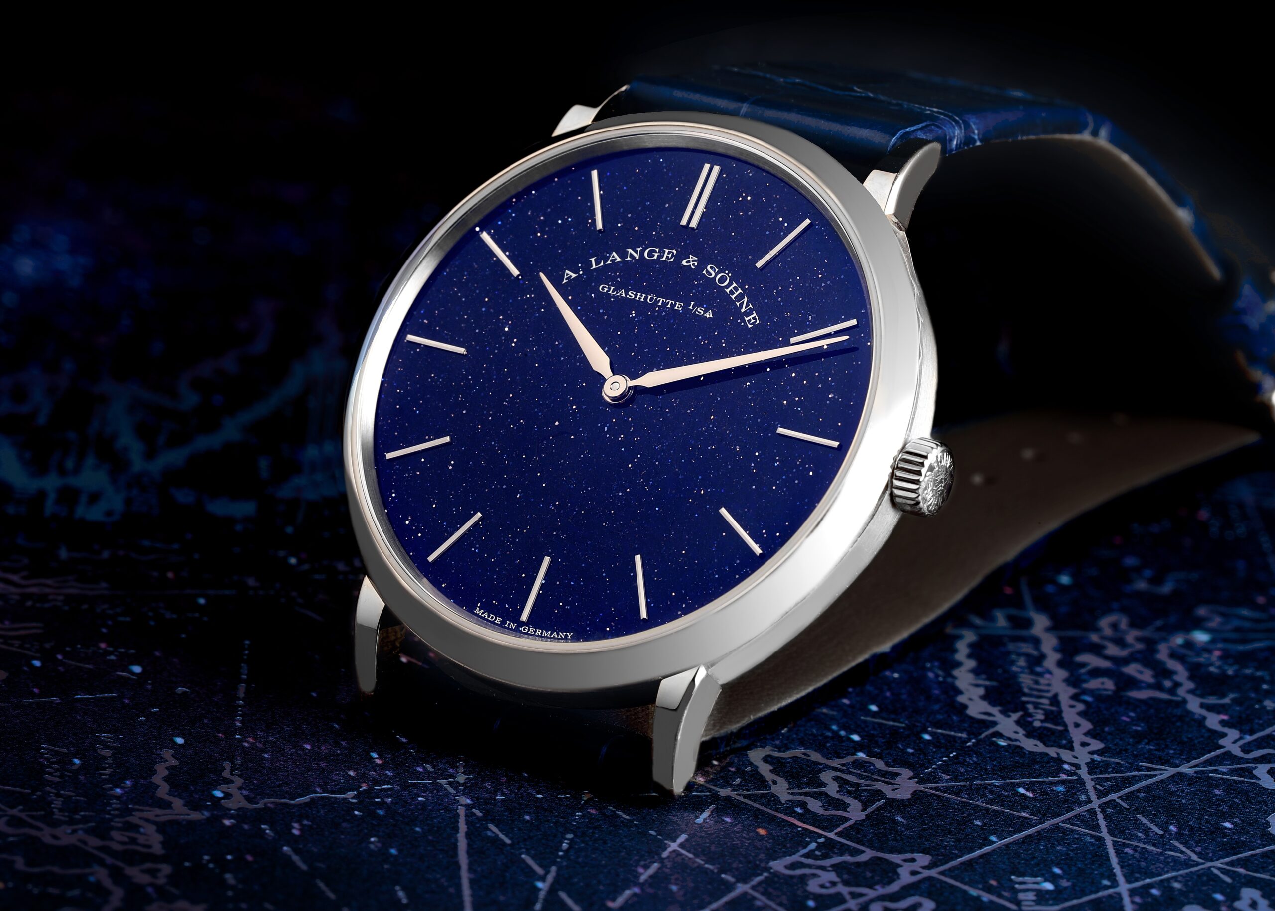 A. Lange and Sohne Saxonia Thin White Gold Copper-Blue Watch 205.086