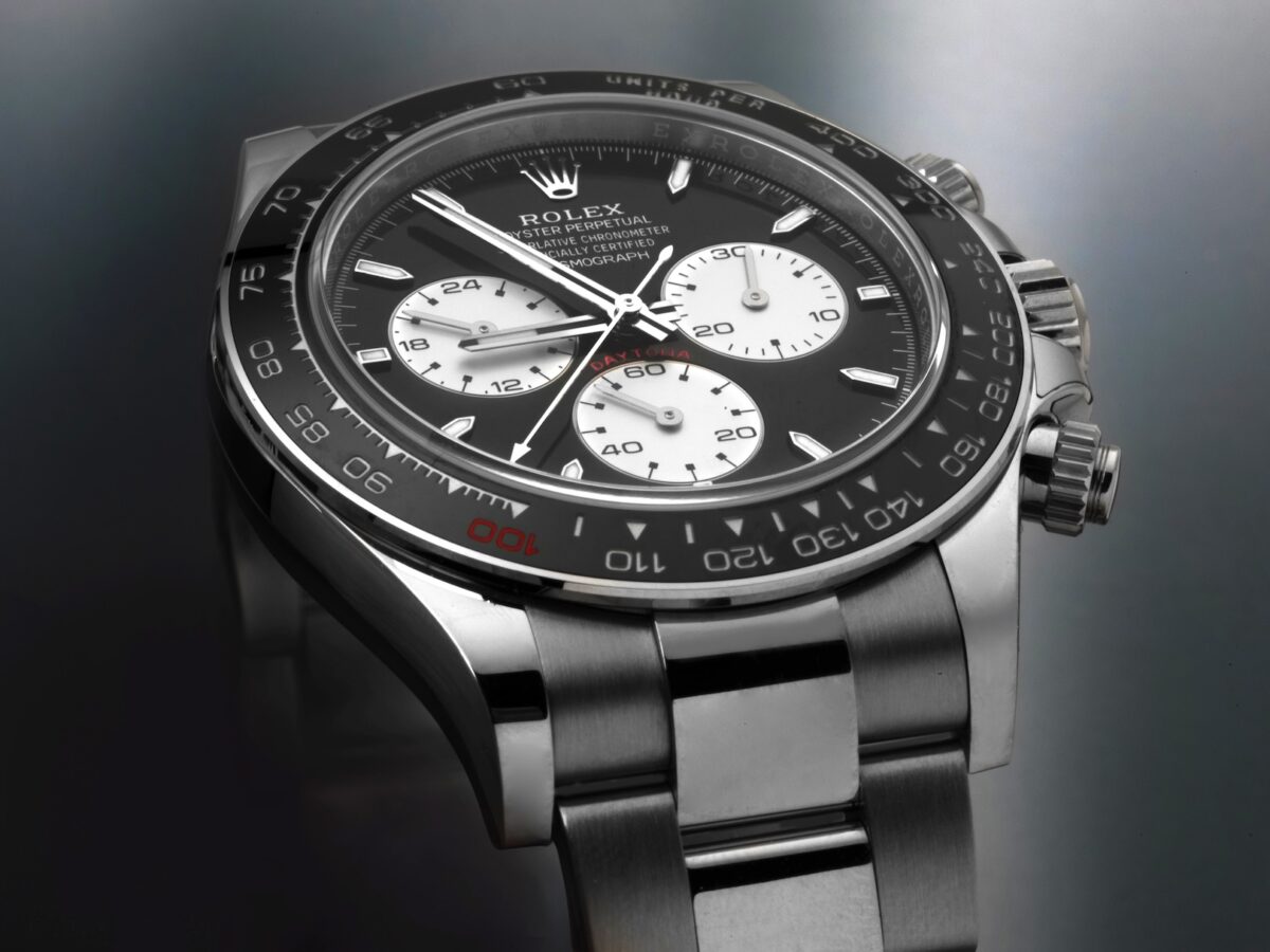 Close-up of the Rolex Daytona Le Mans 126529LN in white gold, showing the distinctive 24-hour chronograph counter at 9 o'clock with '18' highlighted.