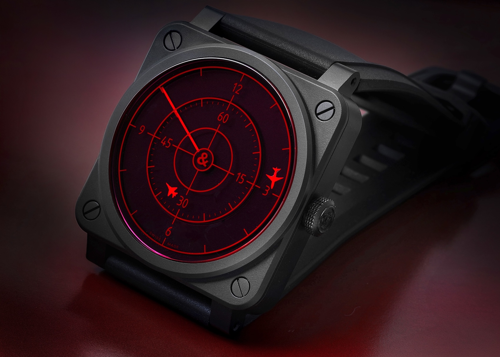 Bell and Ross Red Radar Ceramic BR0392 with flight controller display