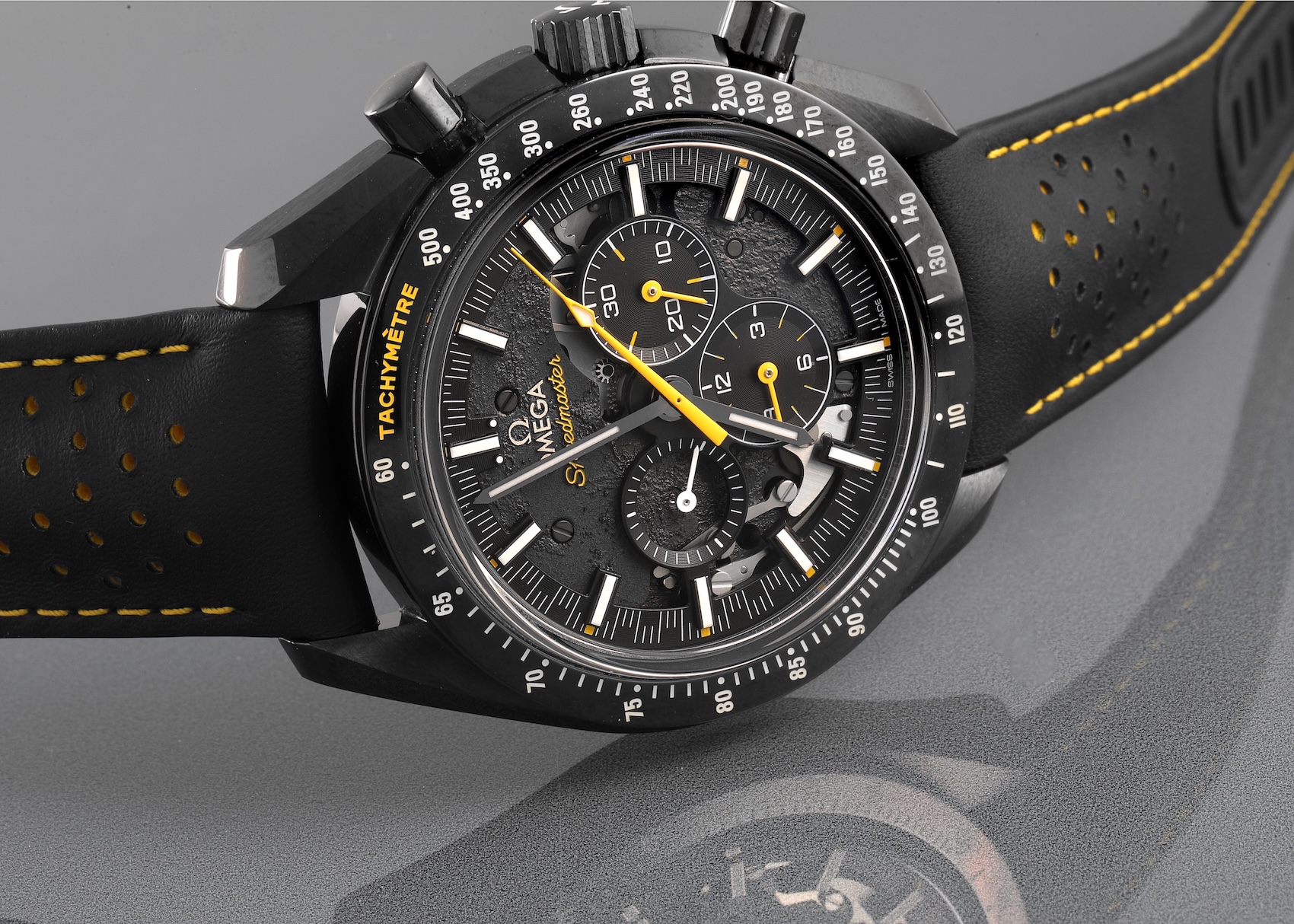 Omega Speedmaster Dark Side of the Moon Apollo 8 in black ceramic with skeletonized lunar dial