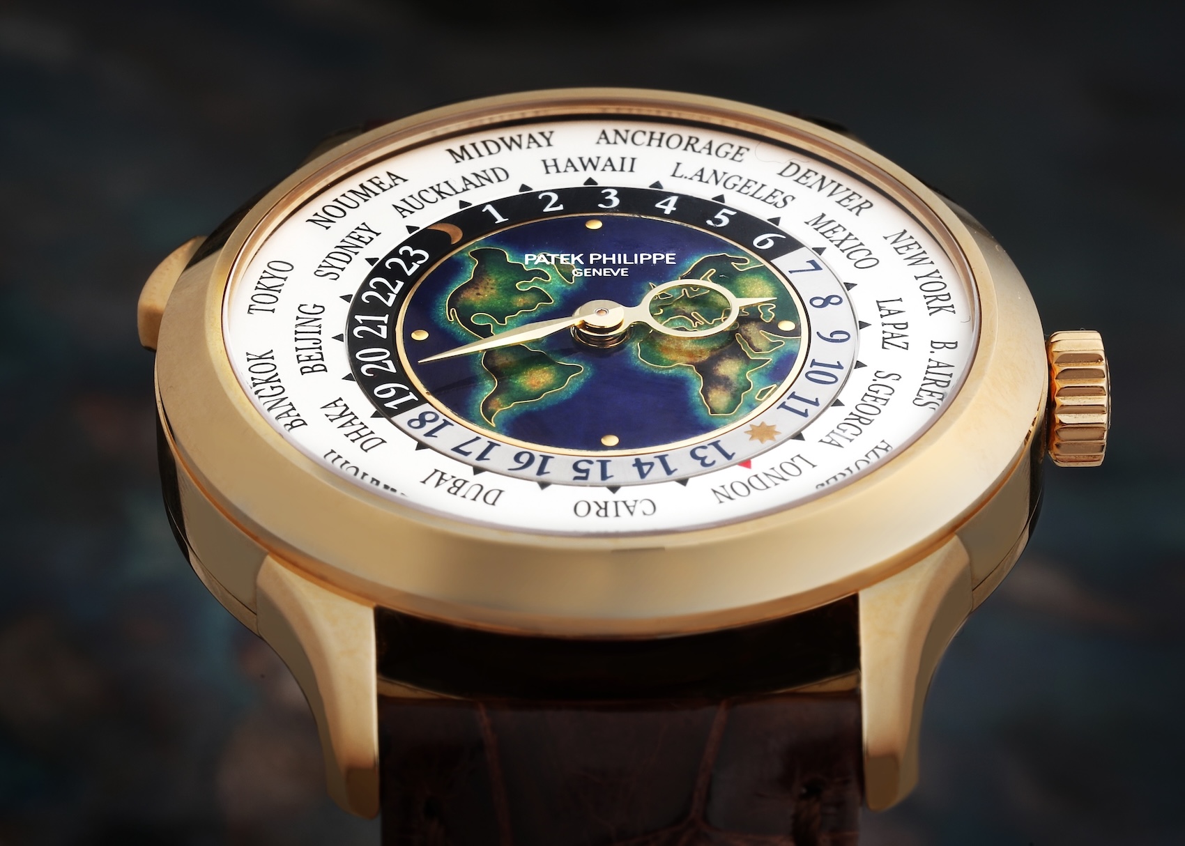  Patek Philippe World Time 5231J yellow gold with cloisonne enamel dial