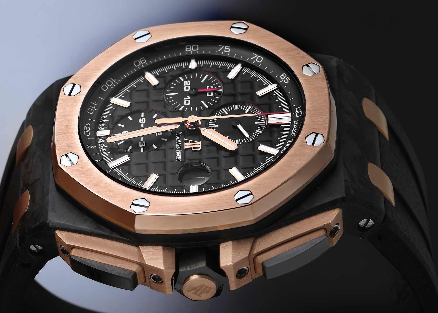 Audemars Piguet Royal Oak Offshore QE II Cup Limited Edition Ref 26406FR in 18k rose gold with black dial.